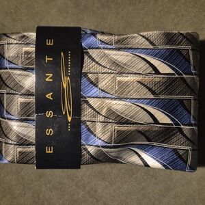 nwt Essante Silk necktie Olive+Navy Retro print Mens Tie New